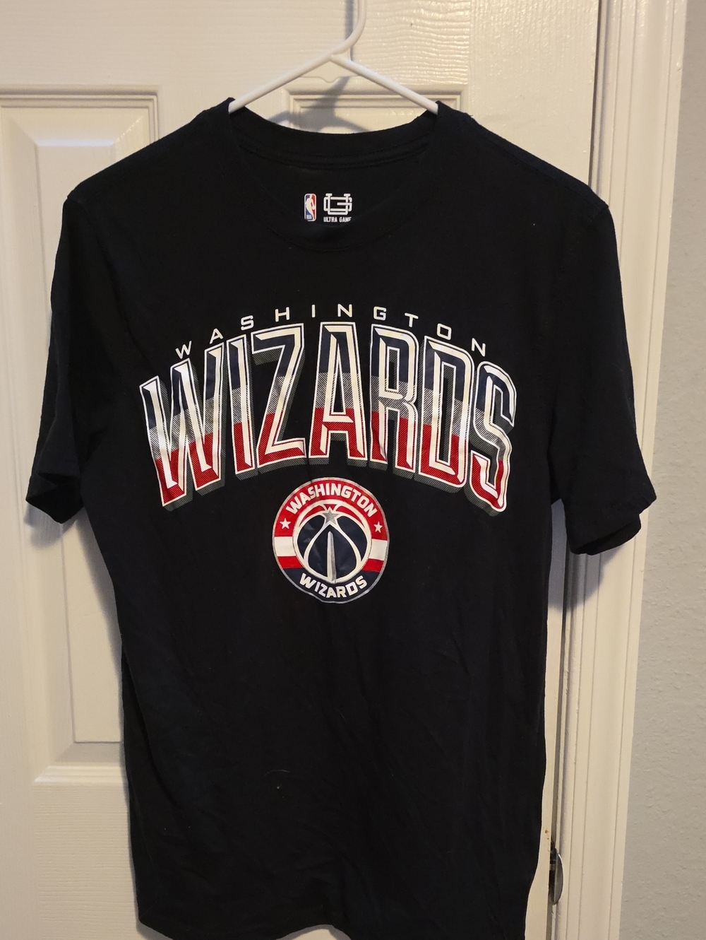 NBA Washington Wizards Black Short Sleeve Tee with Red and White Graphics